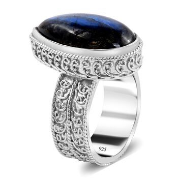 Royal Bali - Labradorit-Ring, 925 Silber Schwarz oxidiert  ca. 15,10 ct