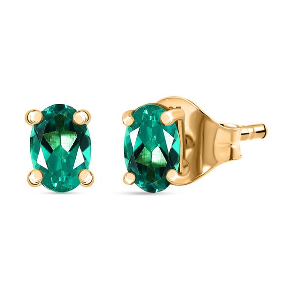 Luxuriant - AAA Lab Created Kolumbianischer Smaragd Ohrringe 925 Silber 750 Gelbgold Vermeil ca. 0.96 ct image number 0