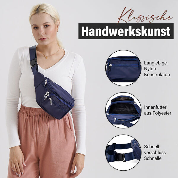 Nylon-G&uuml;rteltasche mit RFID-Schutz, 37x10x13,5cm, Marineblau image number 3