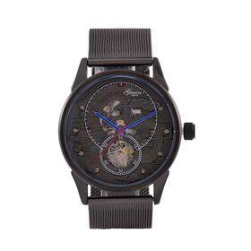 GENOA TIME V2 - Automatische mechanische Uhr mit Drachenmuster und Edelstahl-Mesharmband, 23 cm, schwarz, ca. 89,00g