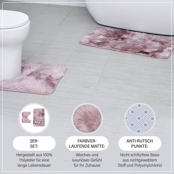 2er Set - Verlauf-Pl&uuml;sch-Matten mit Anti-Rutsch-R&uuml;ckseite, Rosa image number 1