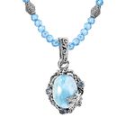 Larimar, Blaue Topas Kette mit Anhänger 925 Silber platiniert ca. 35,10 ct