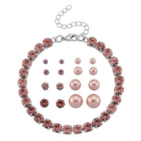 Rosa  Muschelkernperle (4-10 mm), Rosa Kristall Schmuckset 316L Edelstahl, Nickelfreies Messing