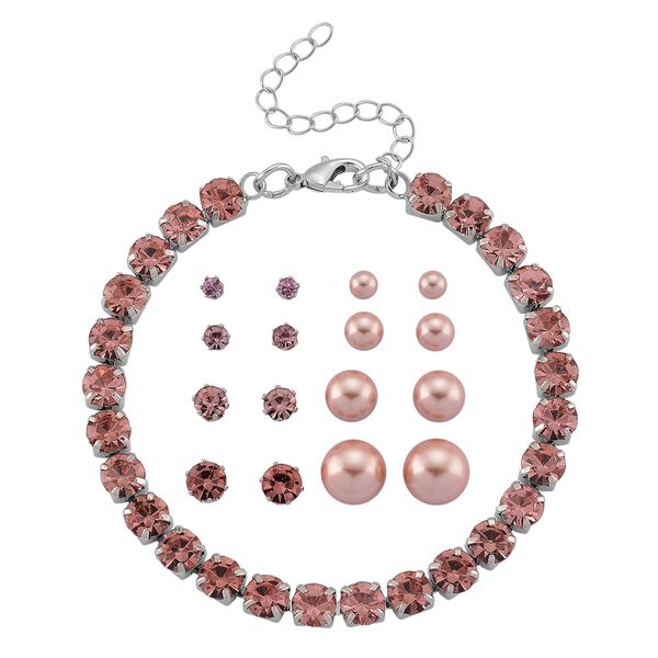 Rosa  Muschelkernperle (4-10 mm), Rosa Kristall Schmuckset 316L Edelstahl, Nickelfreies Messing