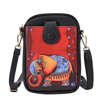 Stilvolle und kompakte Handytasche mit Elefantenmotiv, PU-Leder, mit Schultergurt, 19x13.5x2cm