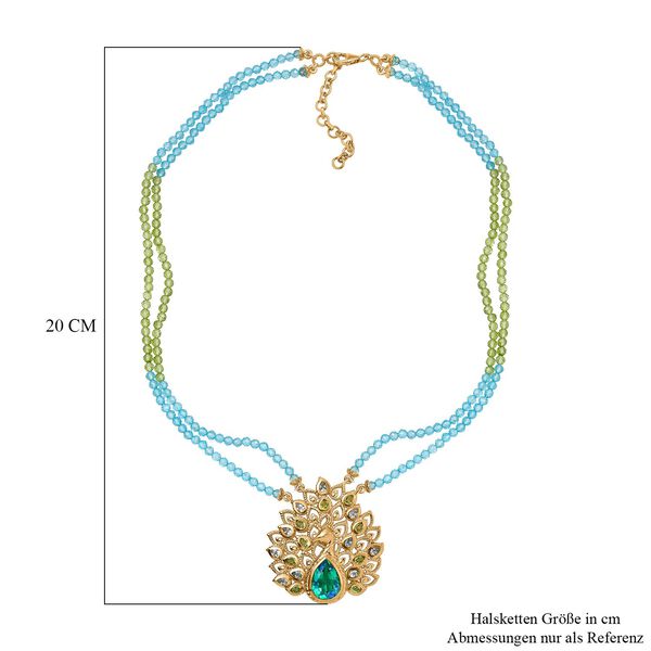 Pfau Triplett Quarz und Multi Edelstein Halskette, 45 cm - 59,18 ct. image number 6