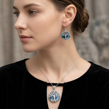 Royal Bali Kollektion- Abalone Muschel Lebensbaum-Anh&auml;nger und Ohrringe