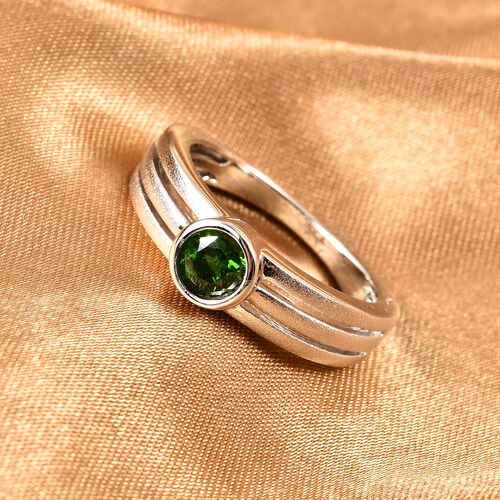 Russischer Diopsid Solitär Ring 925 Silber Rhodium-Überzug image number 1
