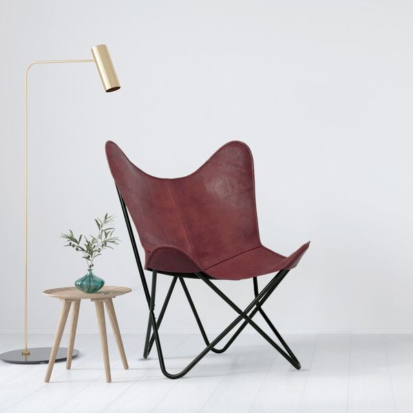 Zusammenklappbarer Butterfly-Sessel aus Echtleder, 92cm, Burgund image number 3