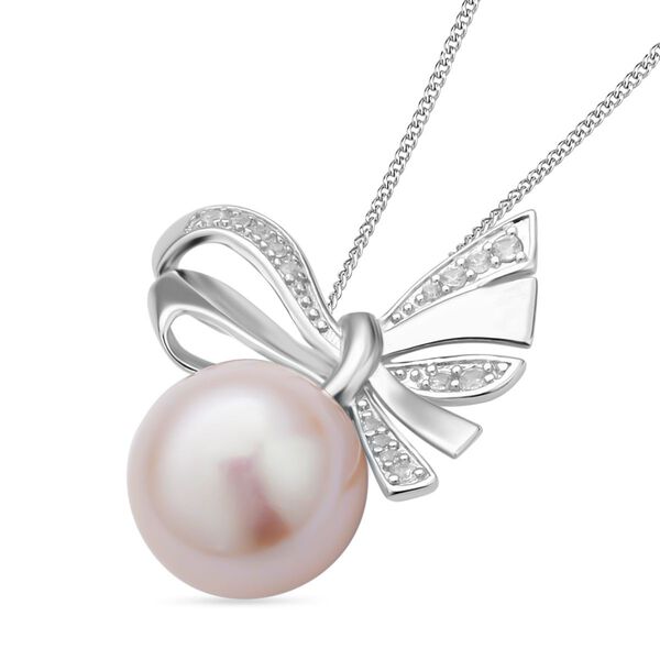 Edison Perle und wei&szlig;er Zirkon-Anh&auml;nger mit Kette - 0,26 ct. image number 4