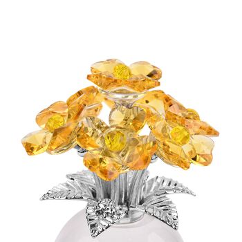 Kristallglas-Blume mit silberfarbenem Metallstiel, dekorativ geschliffen, 1x8 cm, Transparent Gelb