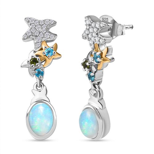 GP Sea Life Kollektion- AA äthiopische Welo Opal, Chromdiopsid, Neon Apatit, Zirkon und blaue Saphir-Ohrringe - 1,56 ct. image number 0
