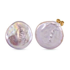 Lila Süßwasser Perle Ohrringe Reiner Edelstahl Gelb