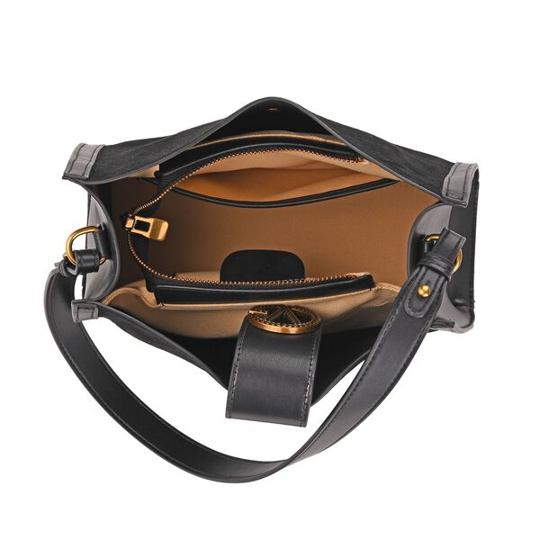 Echtleder-Trapez-Umhängetasche mit Doppelriemen und Magnetverschluss, 27x11x23cm, Schwarz image number 5