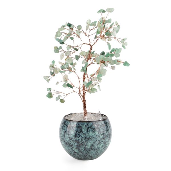 LIVMORE Edelsteinbaum mit 168 Aventurin Perlen Keramikschale ca. 18 cm Gr&uuml;n