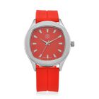 STRADA - Uhr mit japanischem Uhrwerk, silbernem Gehäuse und rotem Silikonarmband