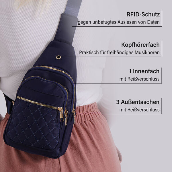 Rucksack mit RFID-Schutz in Steppoptik, 17x7,5x30cm, Marineblau image number 4