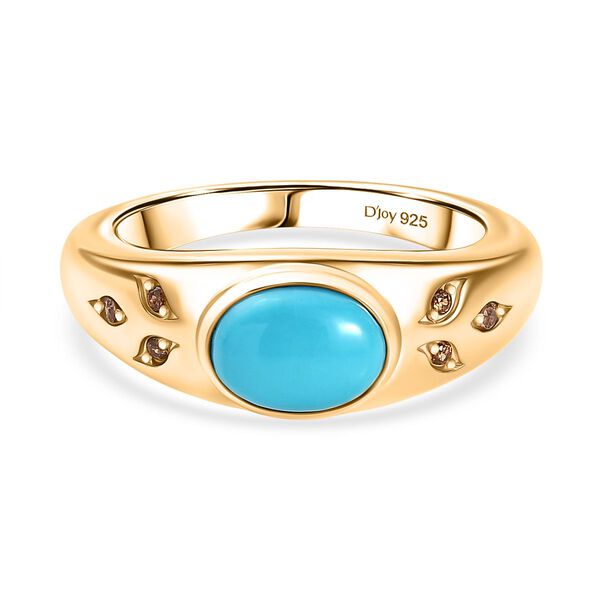 D'Joy AA Sleeping Beauty T&uuml;rkis, Kaffee Zirkon Ring 925 Silber 750 Gelbgold Vermeil (Gr&ouml;&szlig;e 21.00) ca. 1,07 ct