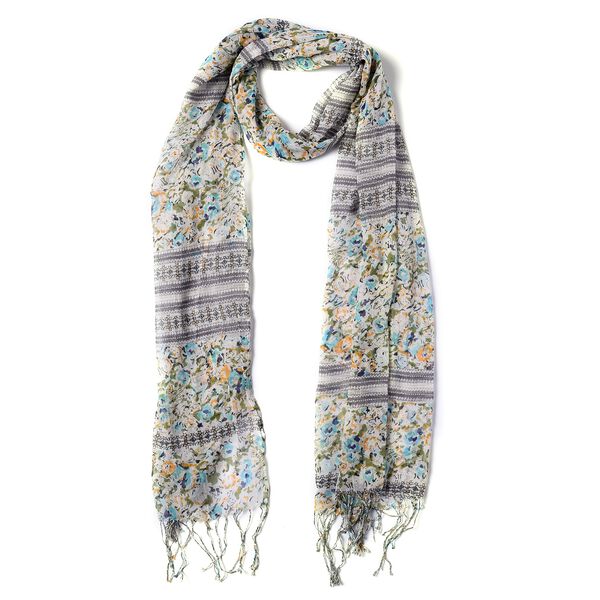 Bedruckter Schal mit Quasten, 55x195+10 cm, Gr&uuml;n image number 3