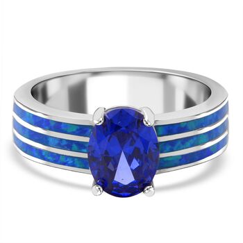 Tansanit Zirkonia, Simulierter Blauer Opal Ring 925 Silber rhodiniert (Gr&ouml;&szlig;e 16.00)