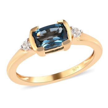 London Blau Topas und Zirkon Ring 925 Silber vergoldet