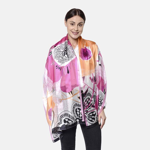 LA MAREY: Bedruckter Schal aus 100% Maulbeerseide, Blumenmuster, inkl. Geschenkbox, Pink-Orange&nbsp;