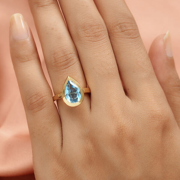 Schweizer Blautopas Solit&auml;r Ring 925 Silber vergoldet  ca. 3,50 ct image number 3