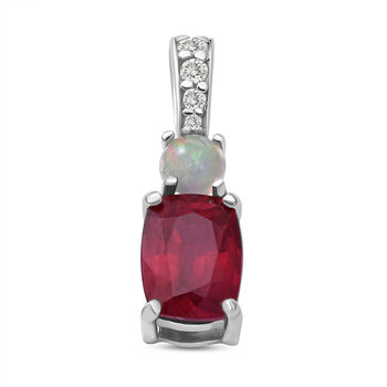 Afrikanischer Rubin, nat&uuml;rlicher &auml;thiopischer Opal und Zirkon-Anh&auml;nger, (Fissure gef&uuml;llt), 925 Silber platiniert ca. 2,48 ct