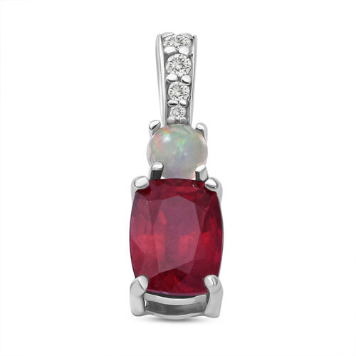Afrikanischer Rubin, natürlicher, äthiopischer Opal und Zirkon-Anhänger in Silber image number 0