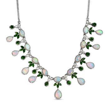 Nat&uuml;rliche, &auml;thiopische Welo Opal Halskette, ca. 45 cm, 925 Silber platiniert ca. 11,36 ct