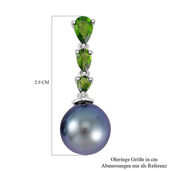 Tahiti Perle, nat&uuml;rlicher Chromdiopsid Ohrringe, 925 Silber rhodiniert, ca. 1.61 ct image number 5