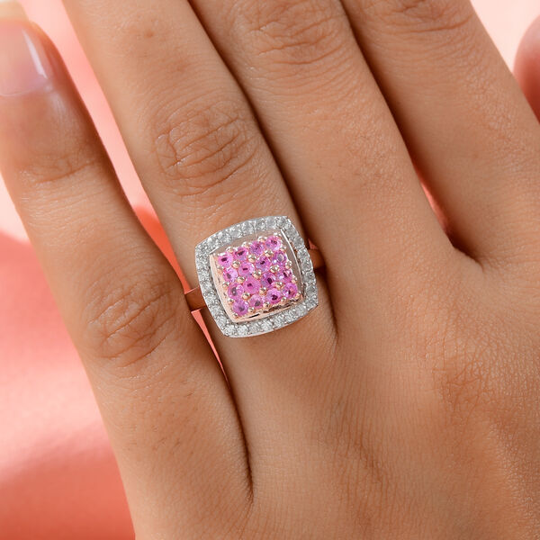 Rosa Saphir und Zirkon Ring, 925 Silber ros&eacute;vergoldet, 1,26 ct.