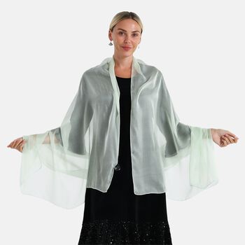 LA MAREY 2er-Set 110x180cm Seidenschal aus 100% Maulbeerseide mit Ohrringen, Hellgr&uuml;n & blau