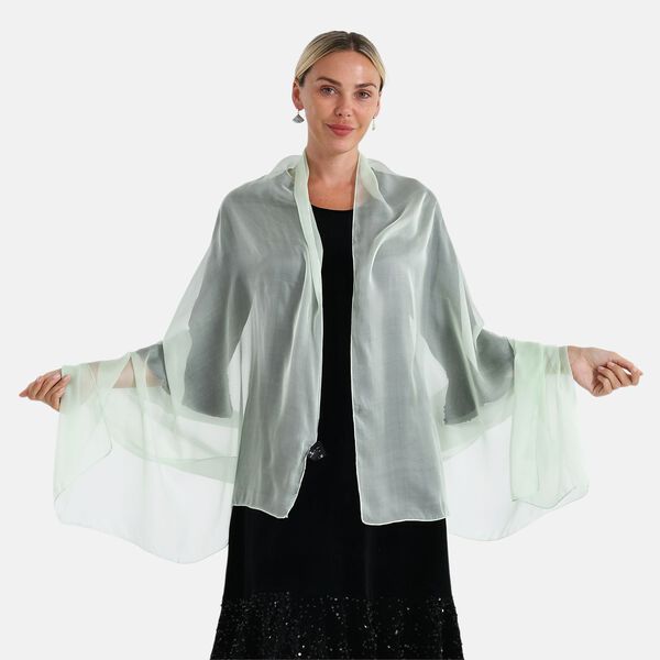 LA MAREY 2er-Set 110x180cm Seidenschal aus 100% Maulbeerseide mit Ohrringen, Hellgr&uuml;n & blau image number 2