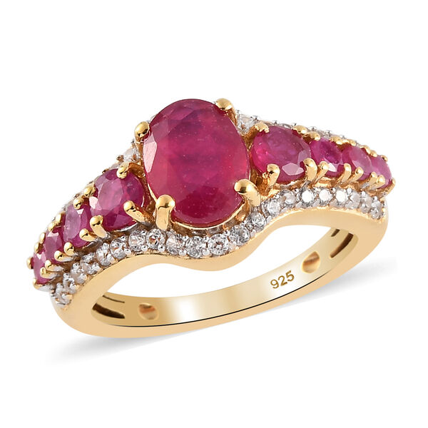 Afrikanischer Rubin und Zirkon-Ring, (Fissure gef&uuml;llt), 925 Silber vergoldet image number 4