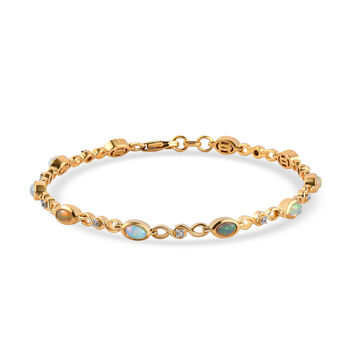 Nat&uuml;rliches, &auml;thiopisches Opal wei&szlig;es Zirkon-Armband, ca. 20 cm, 925 Silber vergoldet ca. 1,73 ct