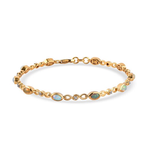 Natürliches, äthiopisches Opal weißes Zirkon-Armband, ca. 20 cm, 925 Silber vergoldet ca. 1,73 ct image number 0