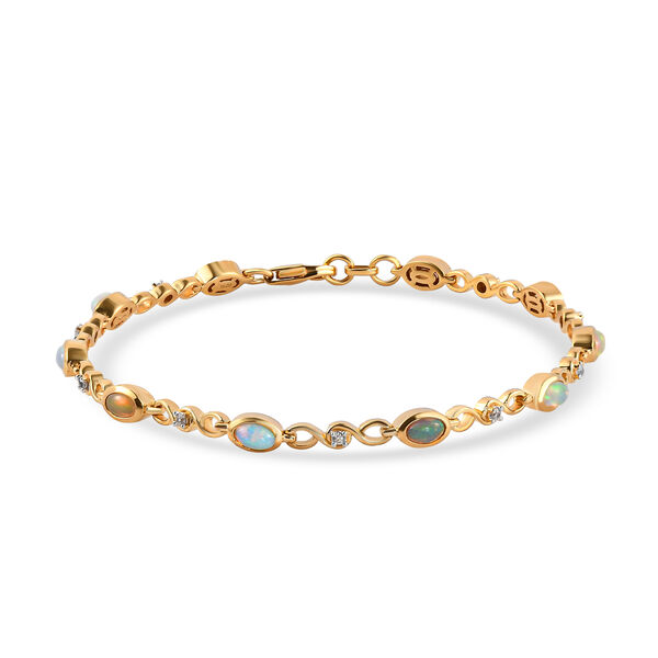 Nat&uuml;rliches, &auml;thiopisches Opal wei&szlig;es Zirkon-Armband, ca. 20 cm, 925 Silber vergoldet ca. 1,73 ct