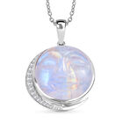 D'Joy AAA Regenbogen Mondstein, Weißer Zirkon Schmuckset ca. 50 cm 925 Silber rhodiniert und Edelstahl rhodiniert ca. 20,29 ct.