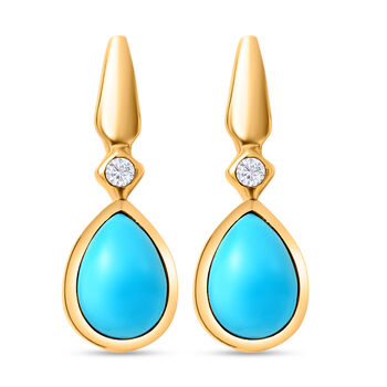 Amerikanische, nat&uuml;rliche Sleeping Beauty T&uuml;rkis und wei&szlig;e Zirkon-Ohrringe, 925 Silber vergoldet ca. 1,50 ct