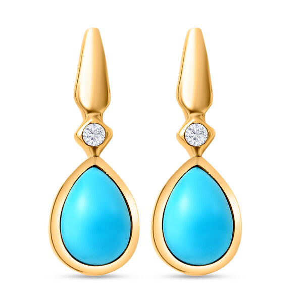 Amerikanische, nat&uuml;rliche Sleeping Beauty T&uuml;rkis und wei&szlig;e Zirkon-Ohrringe, 925 Silber vergoldet ca. 1,50 ct