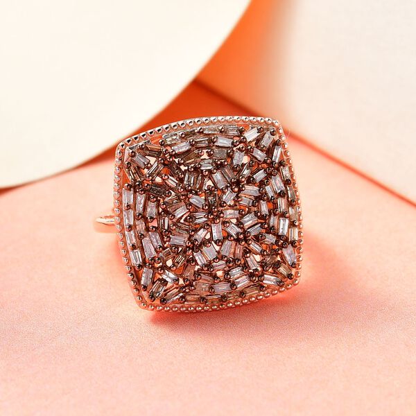 Nat&uuml;rlicher Champagner Diamant-Ring, 925 Silber Ros&eacute;gold Vermeil (Gr&ouml;&szlig;e 19.00) ca. 1,00 ct image number 2