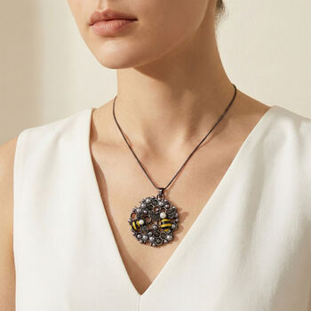 Schwarze Kristall, Kunststoff Perle Anh&auml;nger mit Kette ca. 63.5 cm + 5 cm Extender, Legierung emailliert, Legierung Schwarz