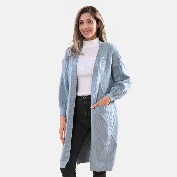 LA MAREY - lange Strickjacke, Einheitsgr&ouml;&szlig;e T&uuml;rkis