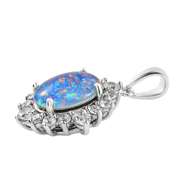 Boulder Opal Triplett und Zirkon-Halo-Anhänger in Silber image number 5