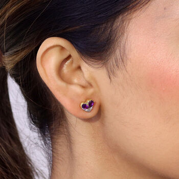 GP Amore Kollektion - Afrikanischer Amethyst, Wei&szlig;er Zirkon Ohrringe 925 Silber 750 Gelb Vergoldet ca. 0.99 ct