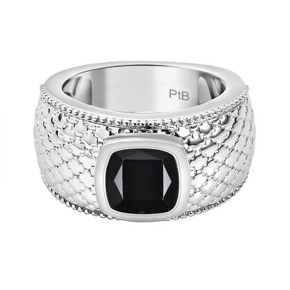 Schwarzer Spinell Ring, Nickelfreies Messing (Gr&ouml;&szlig;e 18.00) ca. 3.02 ct