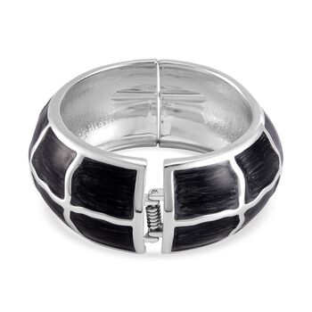 Emaillierter Gitternetz-Muster-Armreif, ca. 18 cm, ca. 87,60g Schwarz