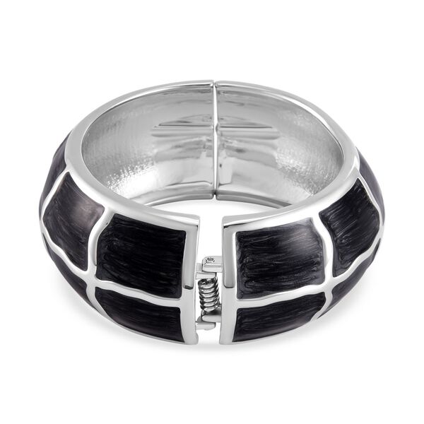 Emaillierter Gitternetz-Muster-Armreif, ca. 18 cm, ca. 87,60g Schwarz image number 3