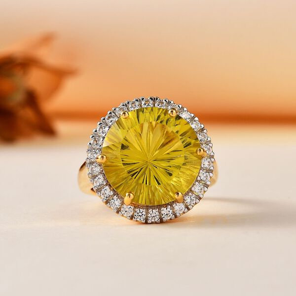 AAA Ouro Verde Quarz und Zirkon Ring - 9,58 ct. image number 2